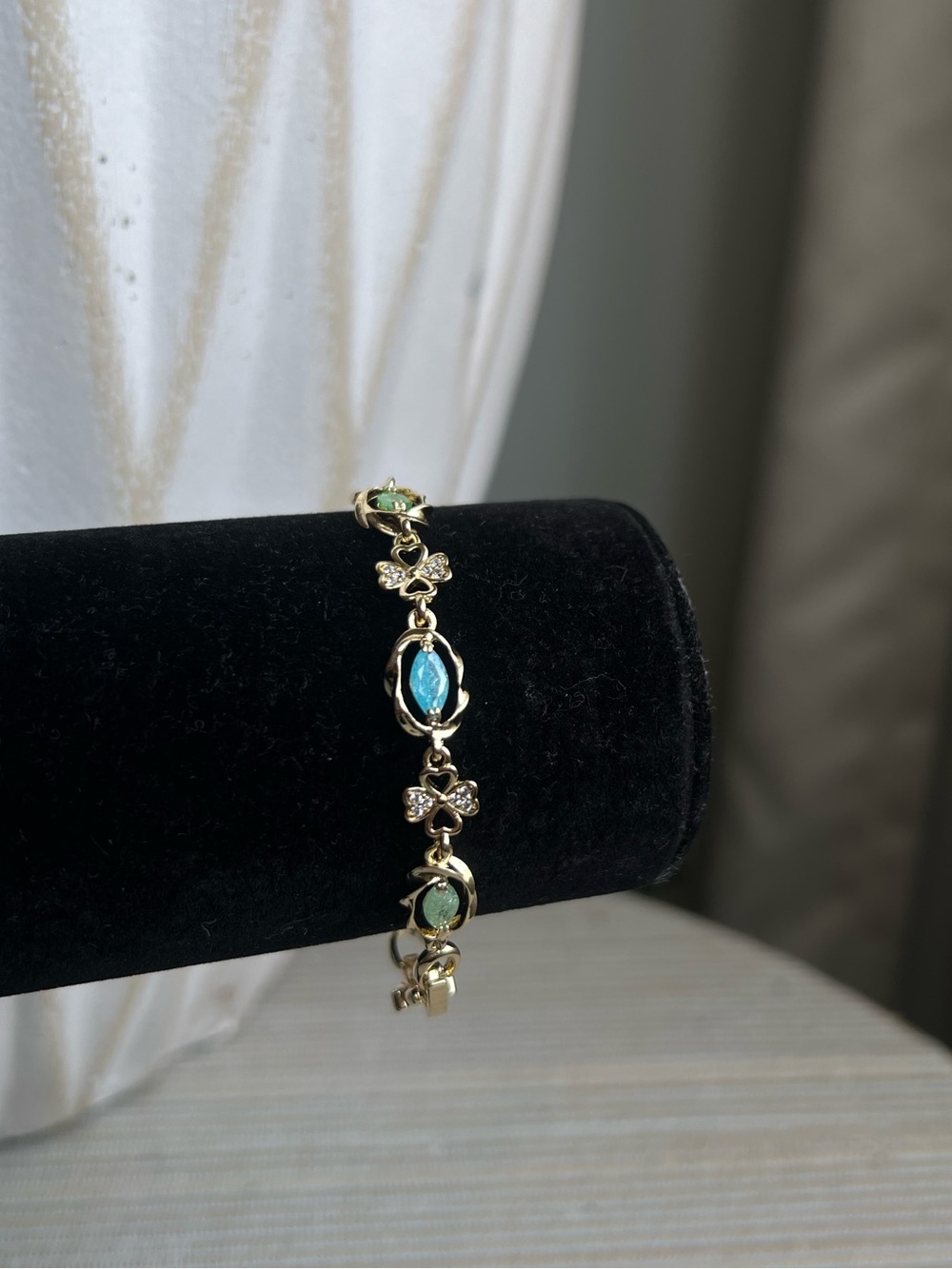 Gold multi colored gemstone bracelet with clover pavé accents (candy bracelet)